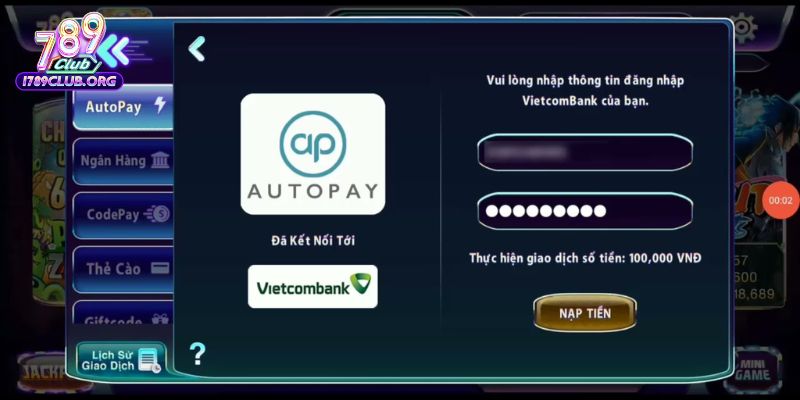 Nạp tiền siêu tốc qua phương pháp Autopay